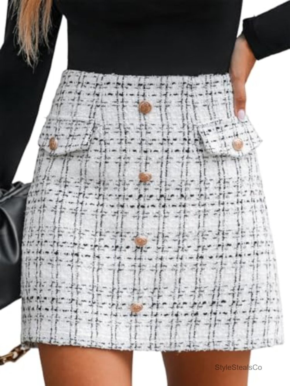 Plaid Mini Skirt High Waist Button Front Polyester Slim Fit